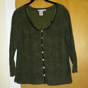 Emerald forest green lace floral fairycore top with velvet trim